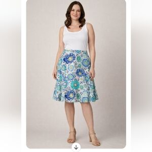 EAST Blue Green Floral A-Line Skirt Size 16 Boho Spring Summer